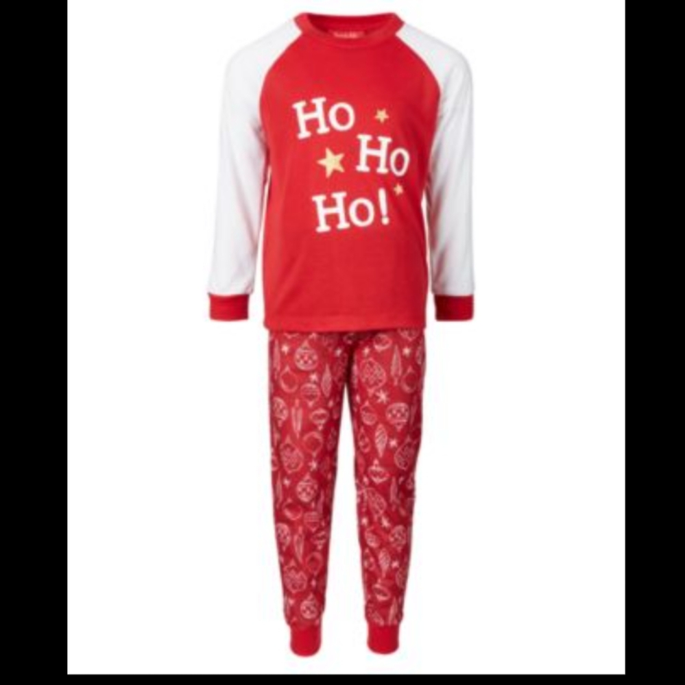 Family Pajamas Kids Ornament-Print Pajama HO hO hO Christmas 6-7 unisex Set